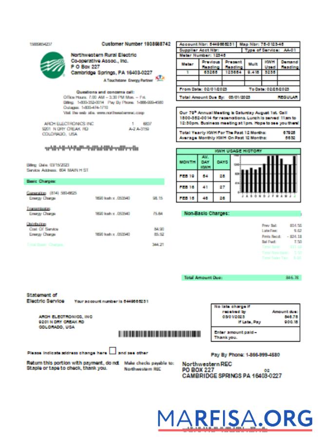 Downloadable Northwestern Rural Electric utility business bill SCR sample